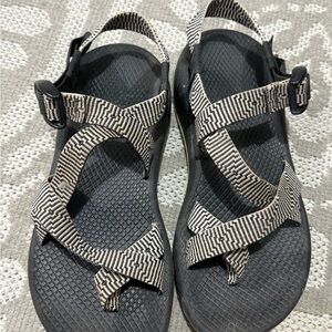 Chaco Black and White Striped Sandals